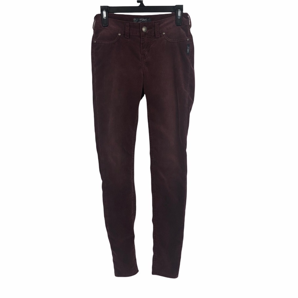 SILVER Women’s Corduroy SUKI Jeggings Sz 0 Maroon Distressed Pockets some wear